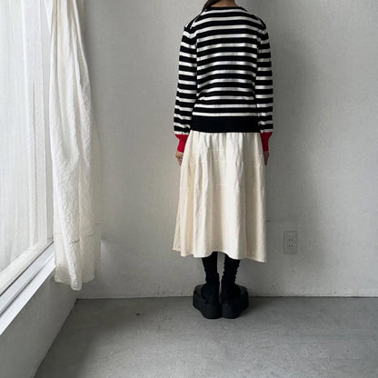 atelier naruse ウールコットンボーダーニット　ブラック×レッド