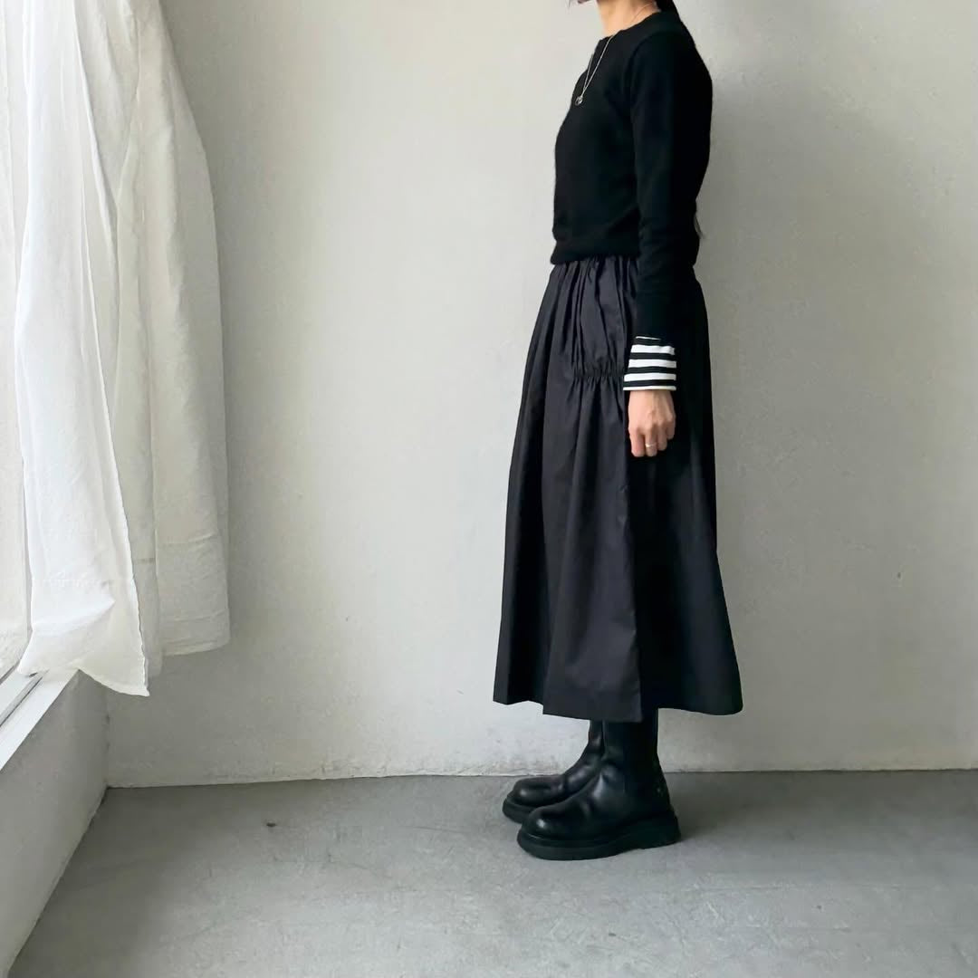 cion  コットンシャーリングギャザースカート　ブラック