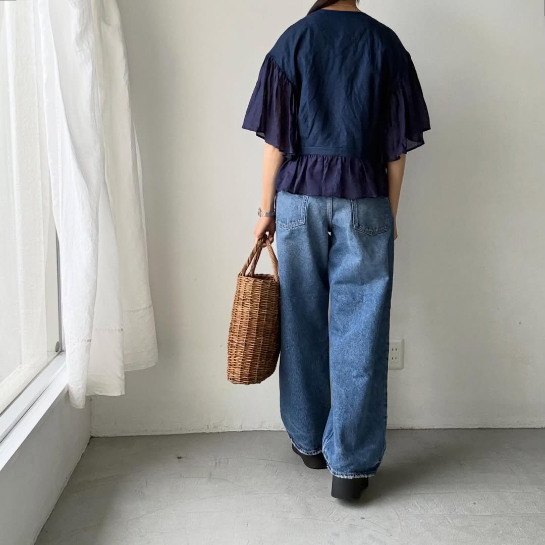 MAGALI インディゴリネンカシュクールブラウス　ネイビー