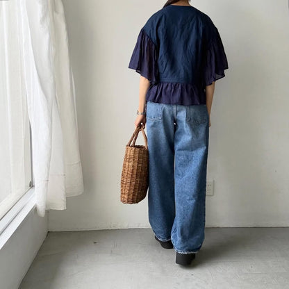 MAGALI インディゴリネンカシュクールブラウス　ネイビー