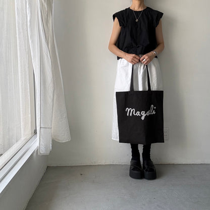 MAGALI   キャンバスコットンリネントートバッグ　ブラック