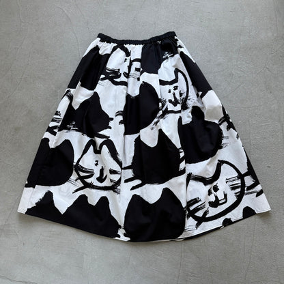 ayanoguchiaya　ネコ柄タックワイドスカート(blanc別注)