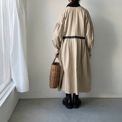 MAGALI コットンシルクストライプダブルボタンワンピース