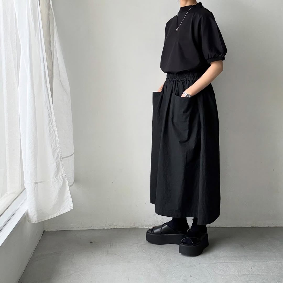 MAGALI コットン天竺ギャザースリーブカットソー　ブラック