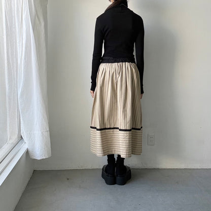 MAGALI コットンシルクストライプラップ風スカート　
