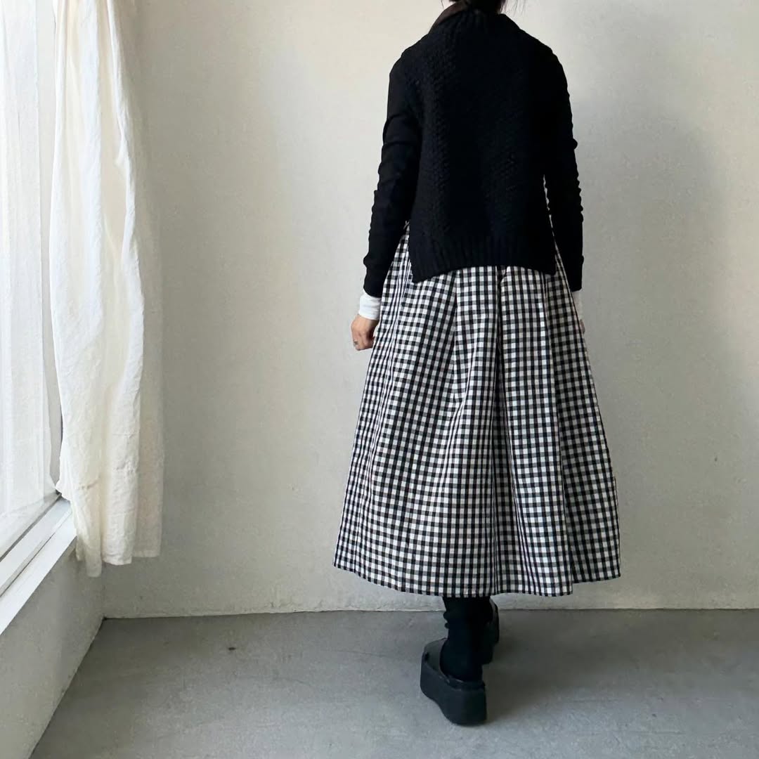ayanoguchiaya　ギンガムチェックタックワイドスカート(blanc別注)