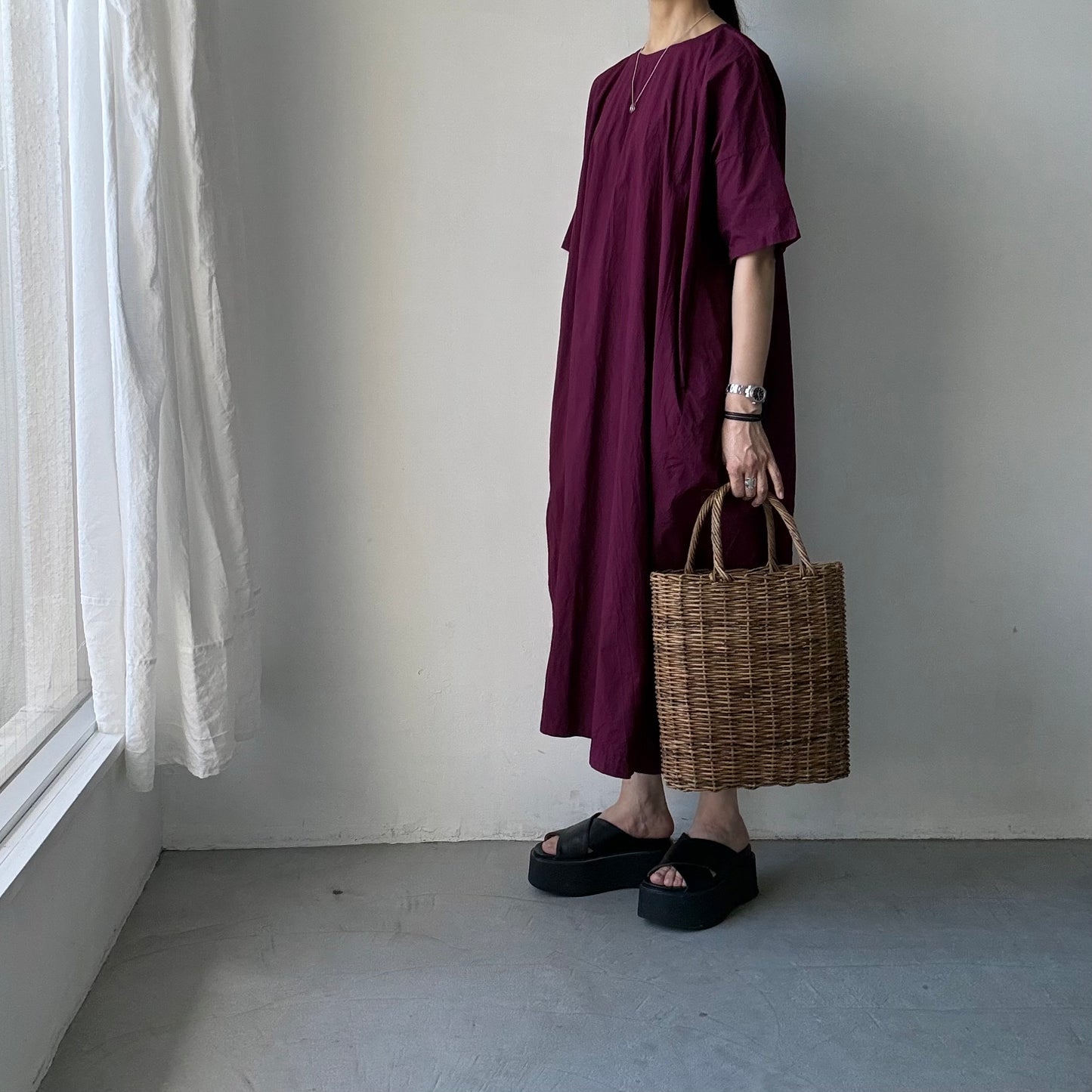 R&D.M.Co  シュリンクコットンガーメントダイバギードレス　プラム
