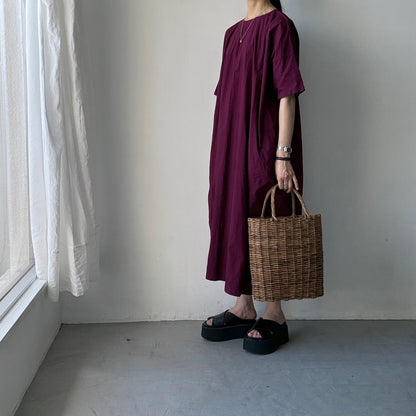 R&D.M.Co  シュリンクコットンガーメントダイバギードレス　プラム