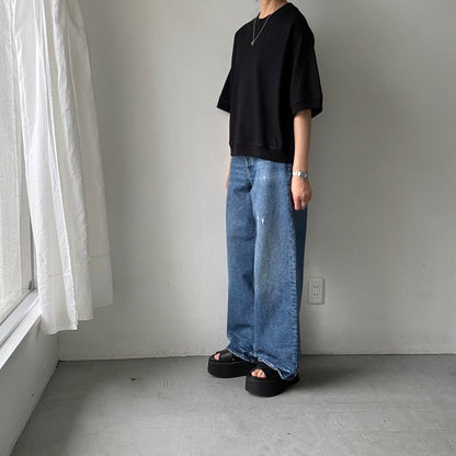 atelier d'antan  Bordet  コットンジャージー５分袖プルオーバー　ブラック
