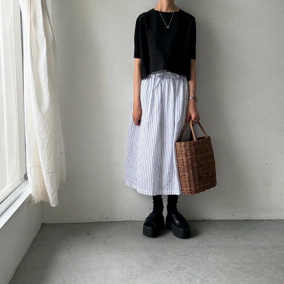 atelier naruse  ストライプリネンギャザースカート