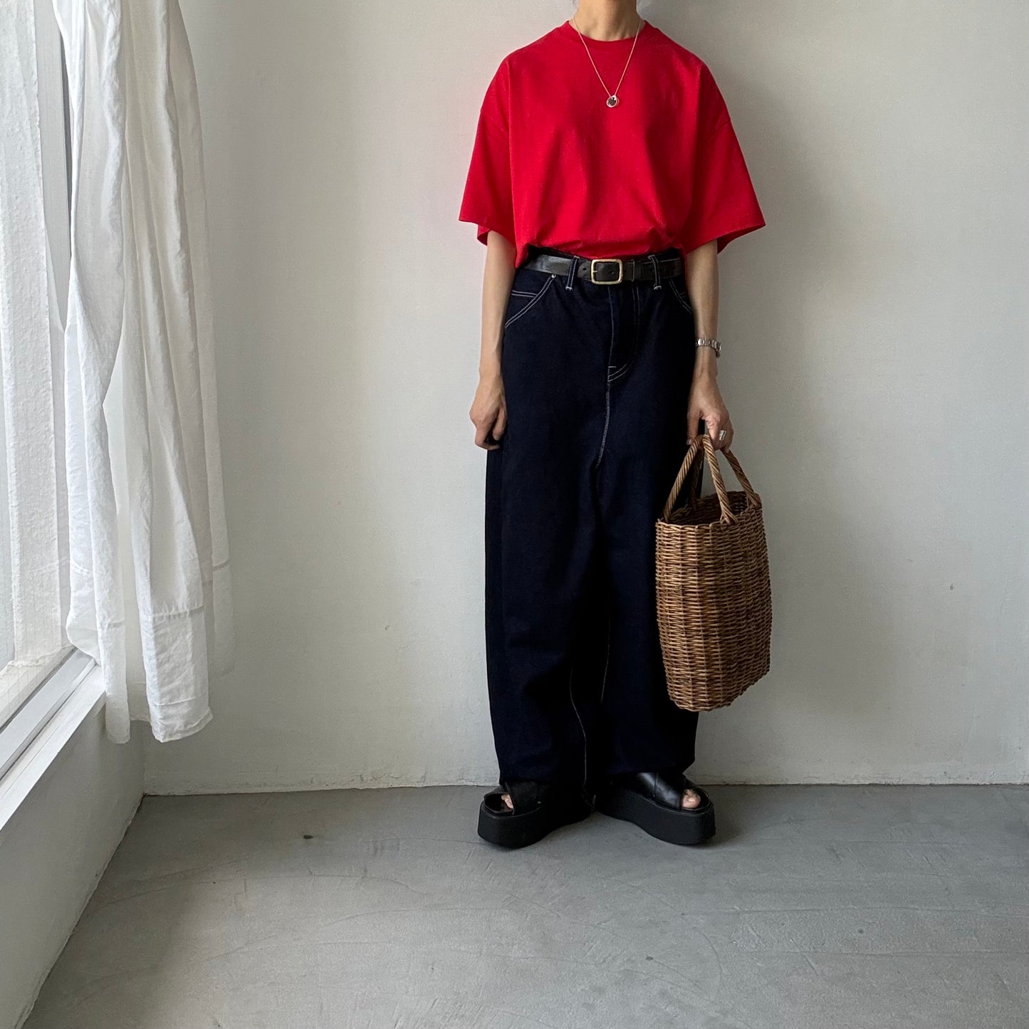atelier naruse  コットン5分袖カットソー　レッド