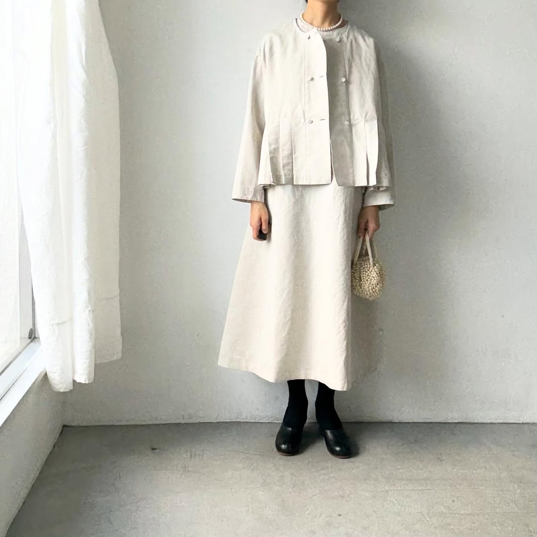 MAGALI ハイカウントコットンリネンダブルボタンジャケット　オートミール