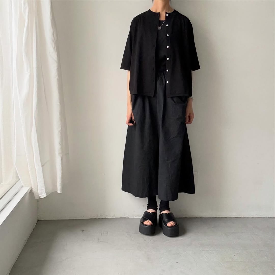 homspun  天竺5分袖カーディガン
ブラック