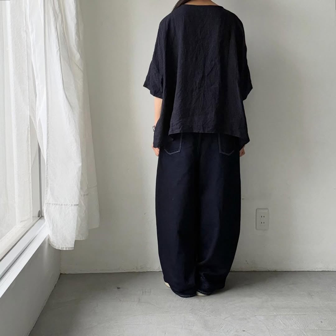 jujudhau ギンガムリネンワイドシャツ