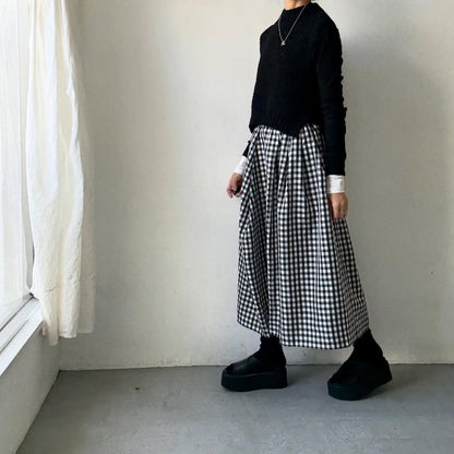 ayanoguchiaya　ギンガムチェックタックワイドスカート(blanc別注)
