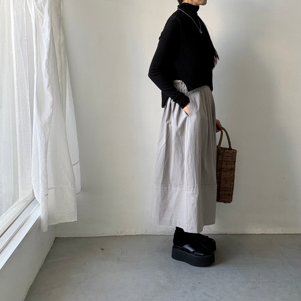 MAGALI オールドコットンラップ風スカート　グレー