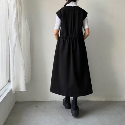 Linenya  フロントタックワンピース
ブラック