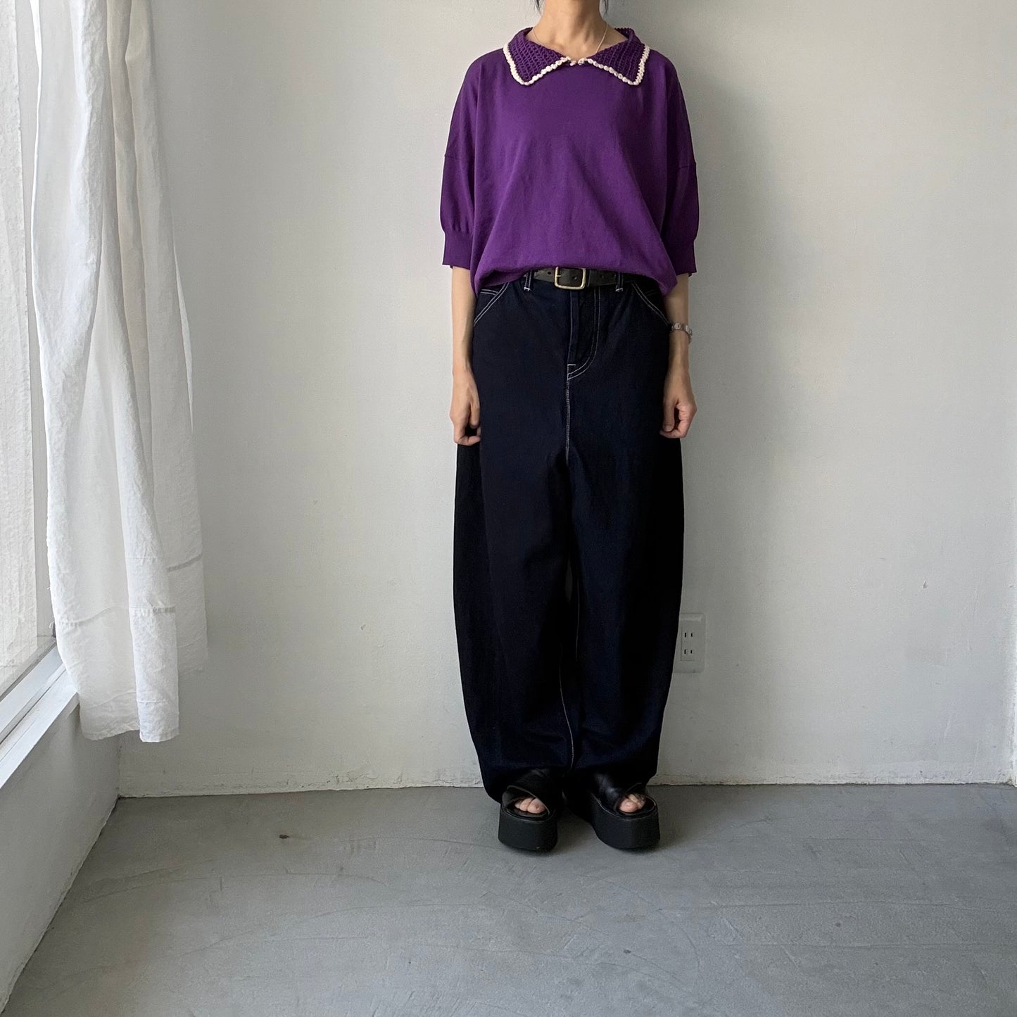 atelier naruse  コットンクロシェカラーニット　パープル
