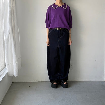 atelier naruse  コットンクロシェカラーニット　パープル