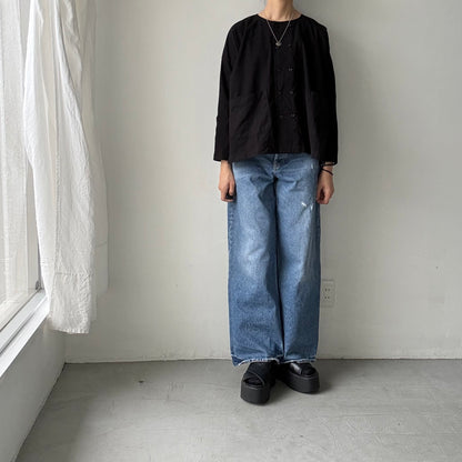 jujudhau デッドストックコットンダブルボタンシャツ　ブラック