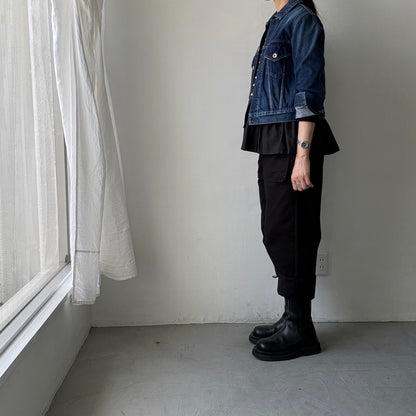 MAGALI   コットンリネンピンチェックペザントジレ