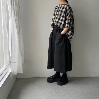 jujudhau ビッグチェックリネンワイドシャツ