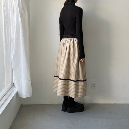 MAGALI コットンシルクストライプラップ風スカート　