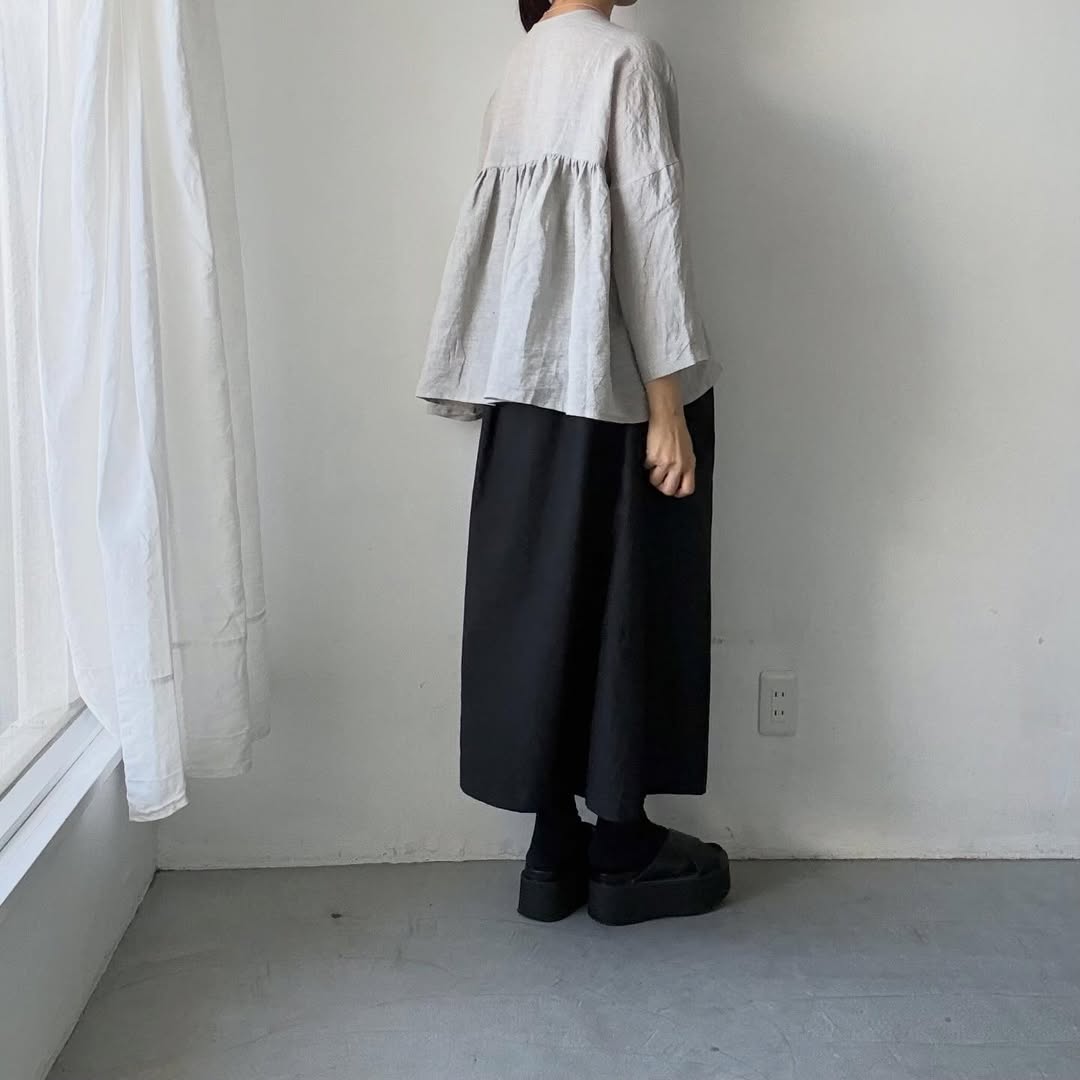 Linenya  リネンバッグギャザーブラウス　ライトグレー
