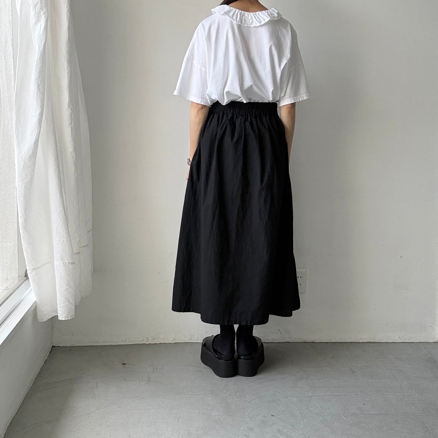 homspun 天竺フリルカラー半袖プルオーバー　ホワイト