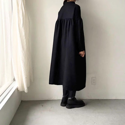 Linenya  ウール混スタンドカラーワンピース　ブラック