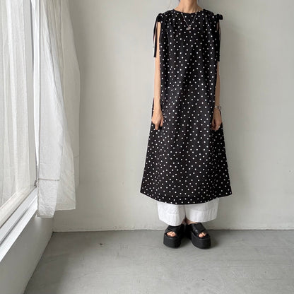 cion  コットン水玉ショルダーリボンワンピース