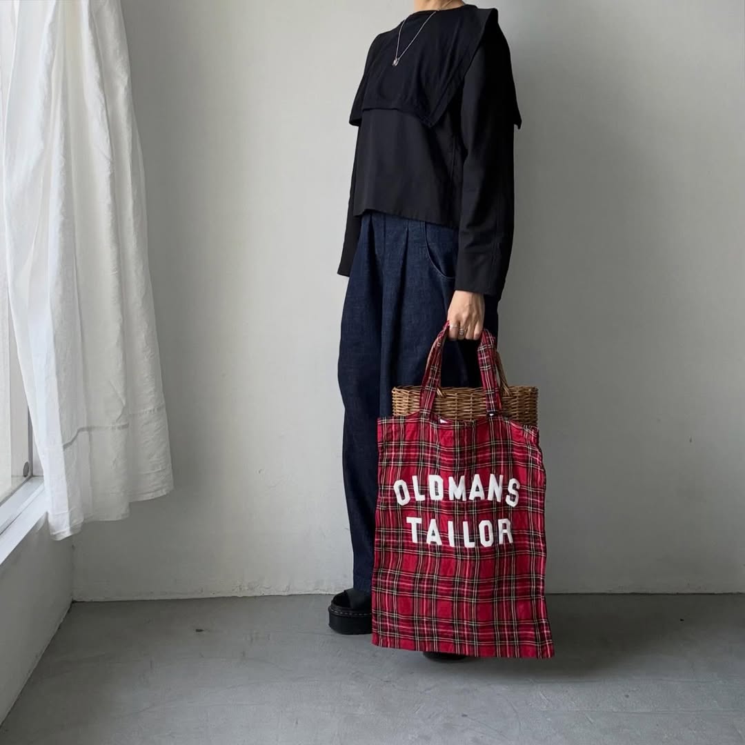 OLDMANS TAILOR  OMTプリントタータンチェックリネントートバッグ