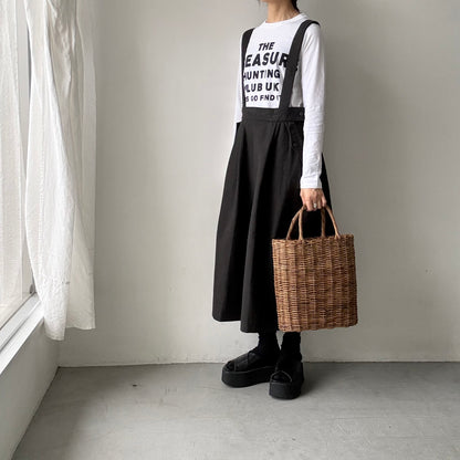 MAGALI キャンバスコットンリネンサスペンダースカート　ブラック