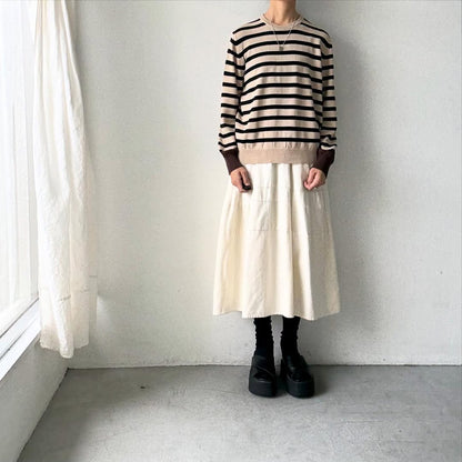 atelier naruse ウールコットンボーダーニット　ベージュ×ブラウン