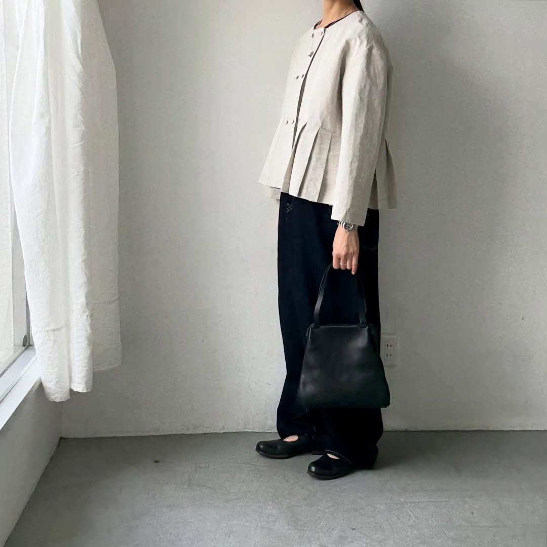 MAGALI ハイカウントコットンリネンダブルボタンジャケット　オートミール