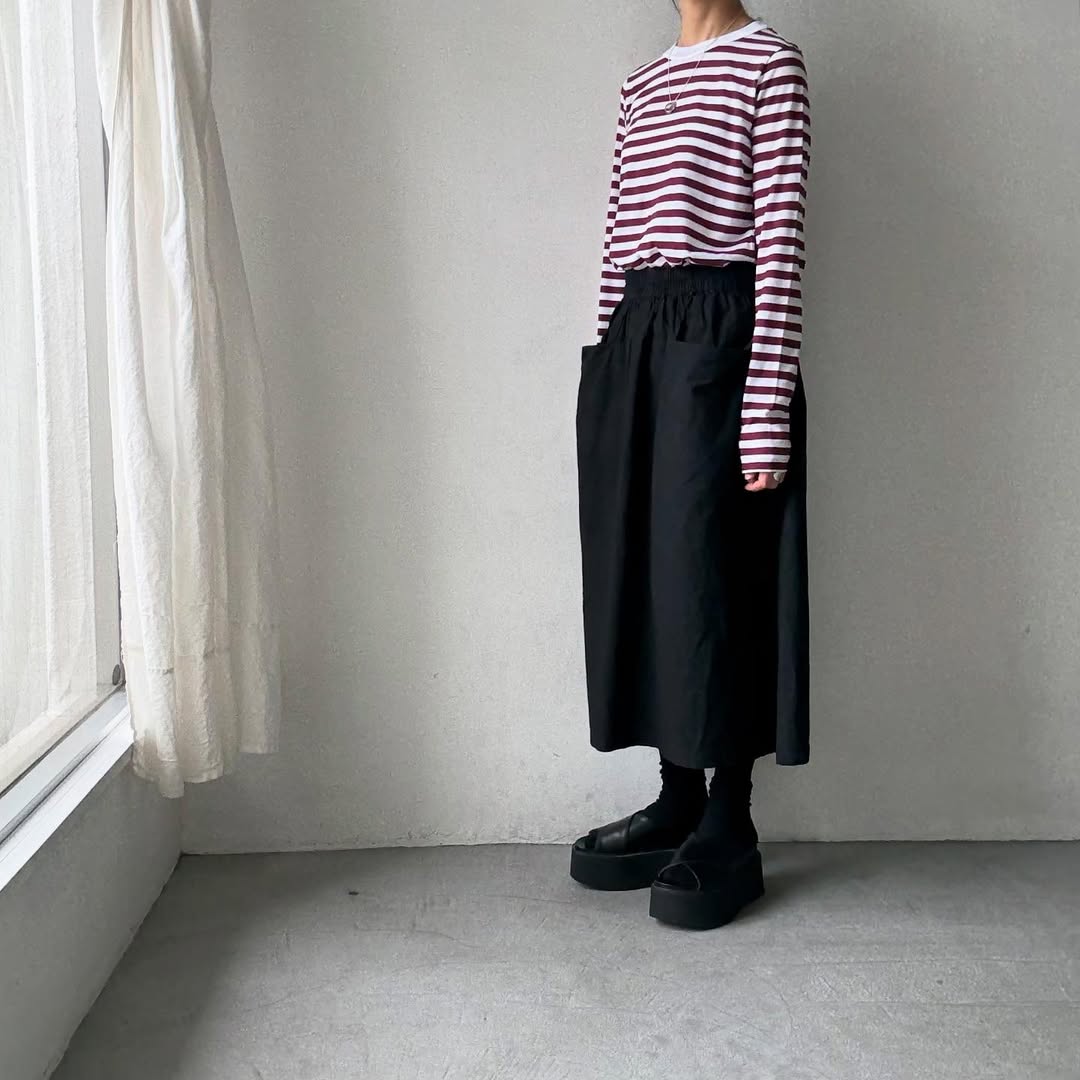R&D.M.Co ガーゼボーダー長袖Tシャツ　プラム　Mサイズ