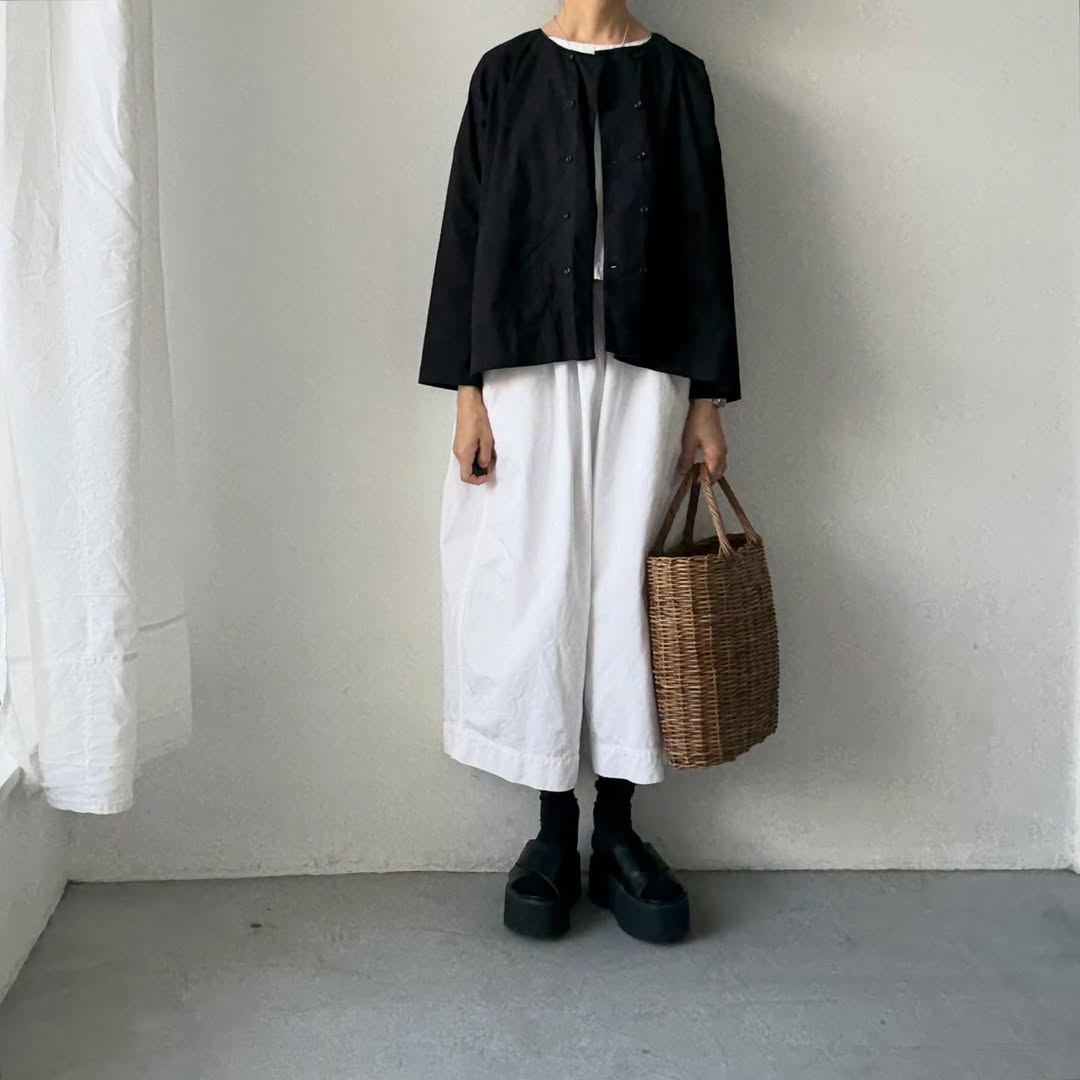 jujudhau デッドストックコットンダブルボタンシャツ　ブラック