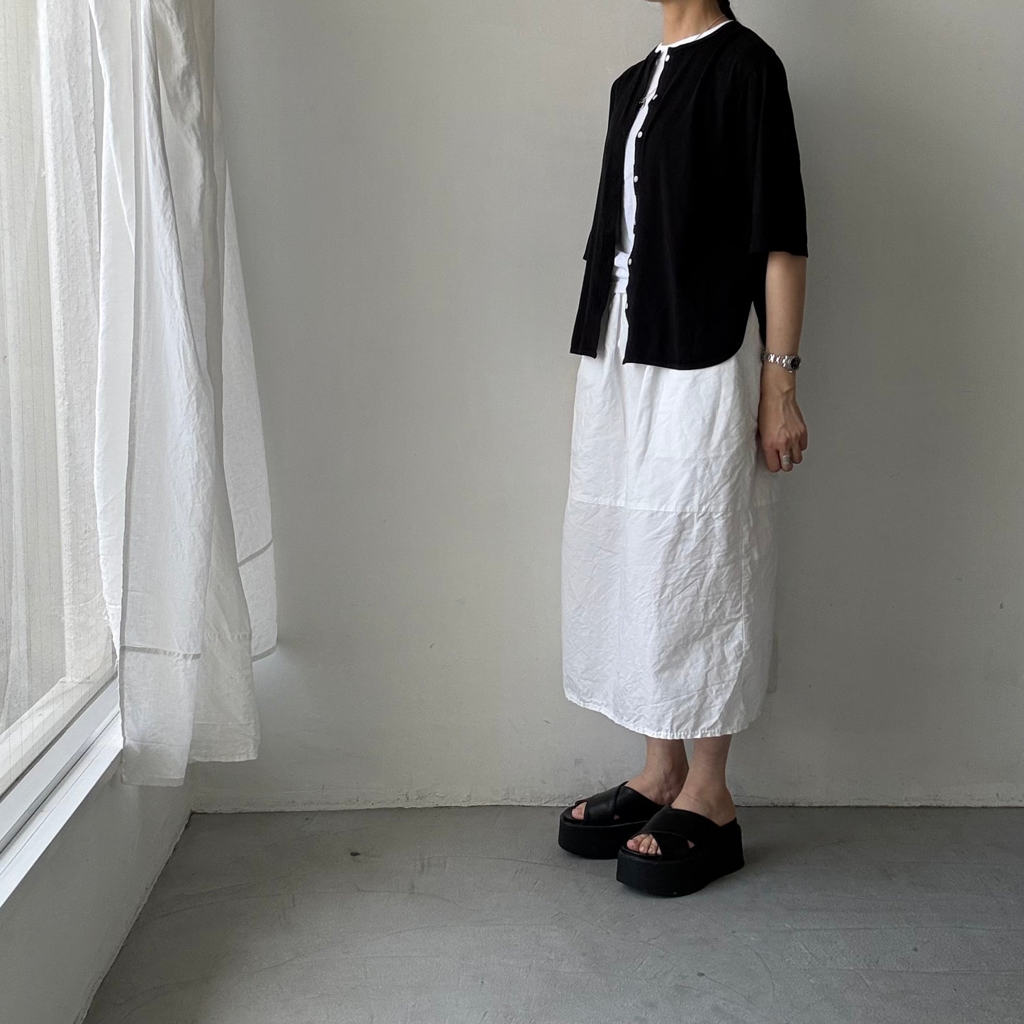 homspun  天竺5分袖カーディガン
ブラック