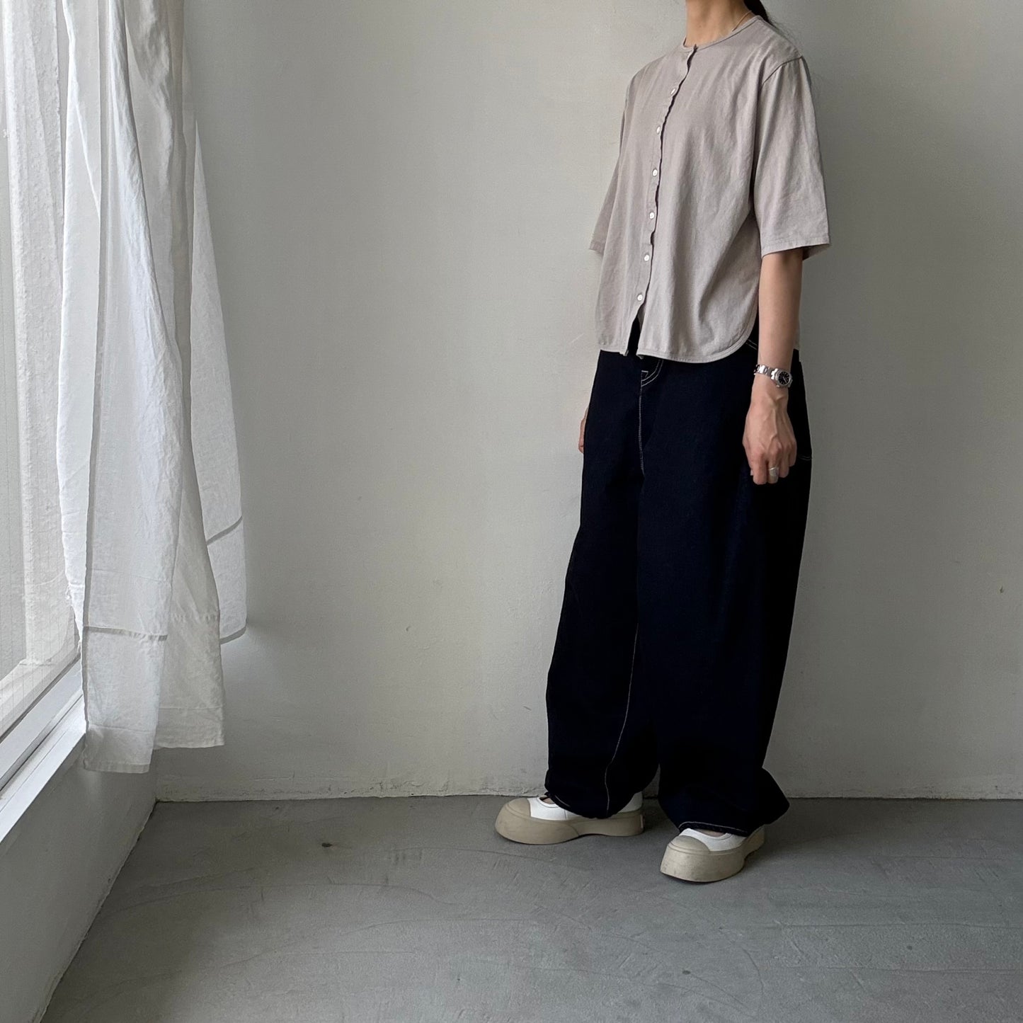 homspun 天竺5分袖カーディガン　ライトグレー