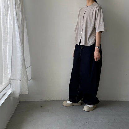 homspun 天竺5分袖カーディガン　ライトグレー