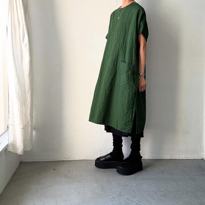 homspun コットンリネンチェックワンピース　グリーンチェック
