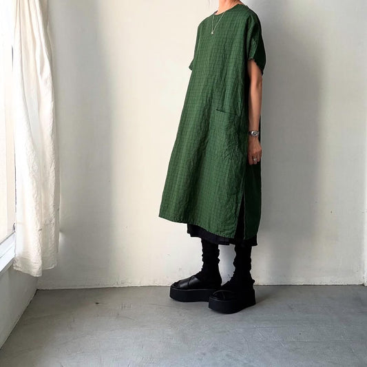 homspun コットンリネンチェックワンピース　グリーンチェック