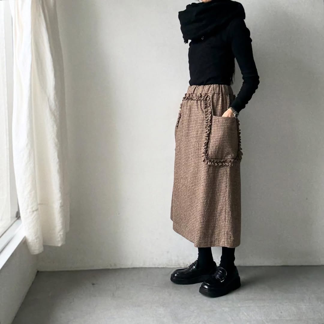 R&D.M.Co  コットンウールフリルデコレーションスカート　チェック