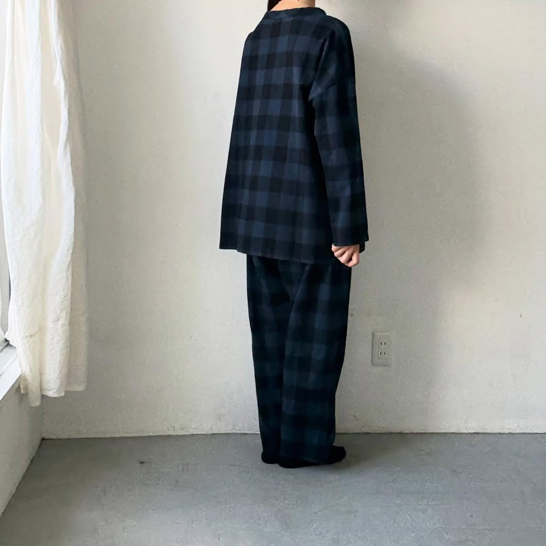 homspun ブロックチェックルームウェアセット　ネイビー×ブラック