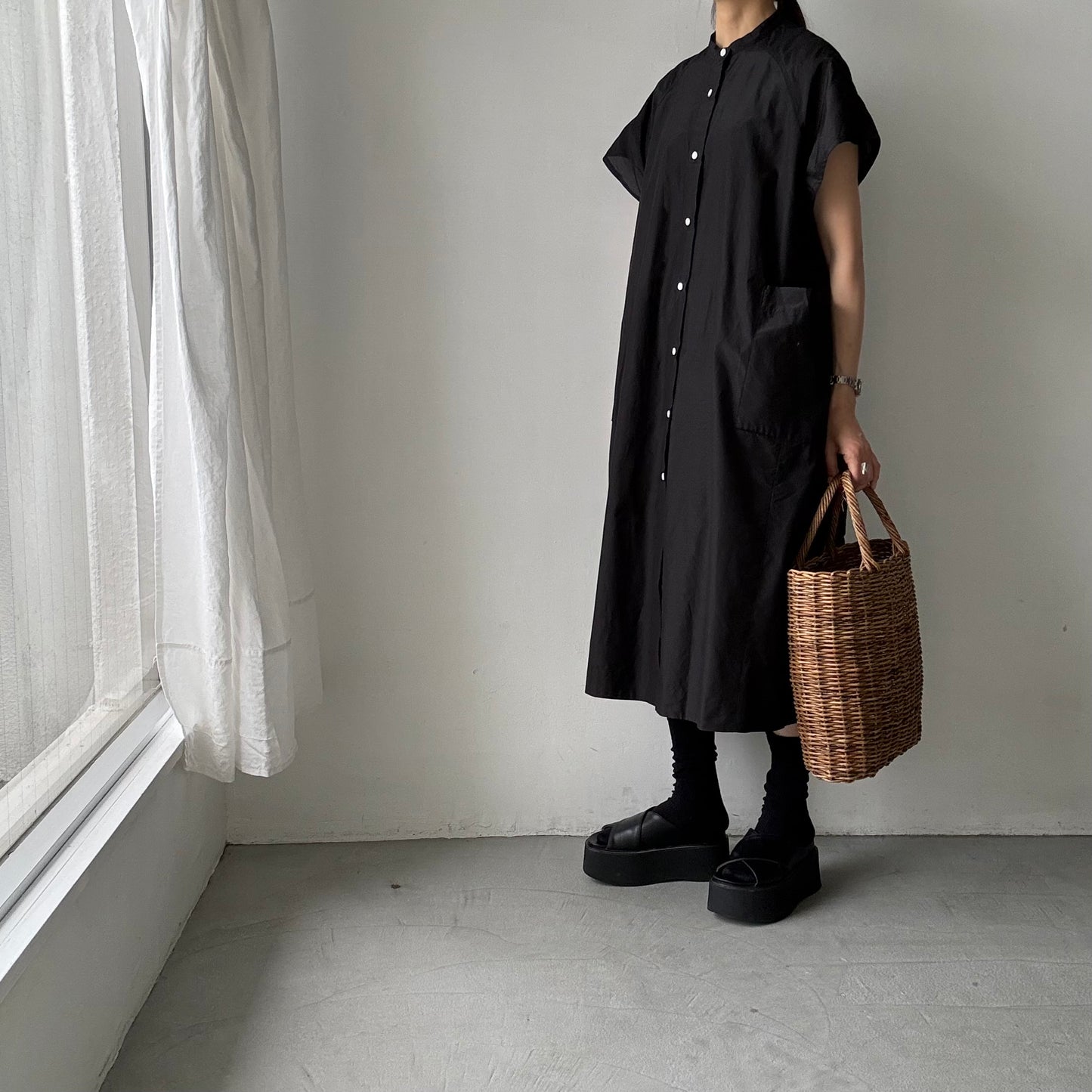 R&D.M.Co シルクコットンラグランハーフスリーブドレス