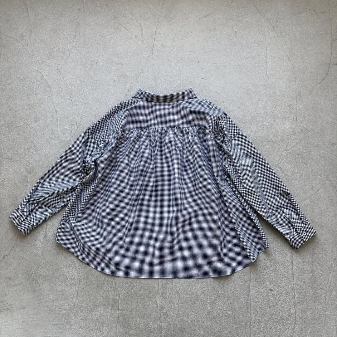 🟡週末入荷分予約受付中🟡Linenya  ギンガム丸襟長袖ブラウス　ホワイト×ブラック