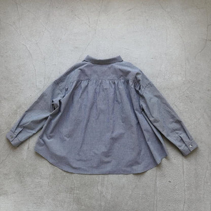 🟡週末入荷分予約受付中🟡Linenya  ギンガム丸襟長袖ブラウス　ホワイト×ブラック