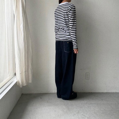 R&D.M.Co ガーゼボーダー長袖Tシャツ　ブラック　Mサイズ