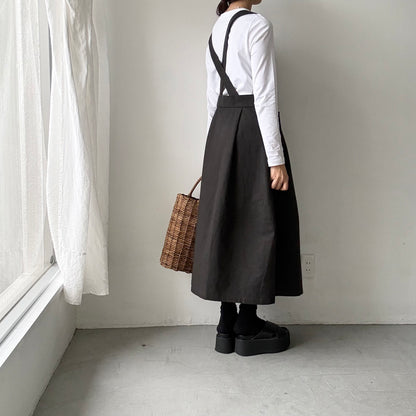 MAGALI キャンバスコットンリネンサスペンダースカート　ブラック