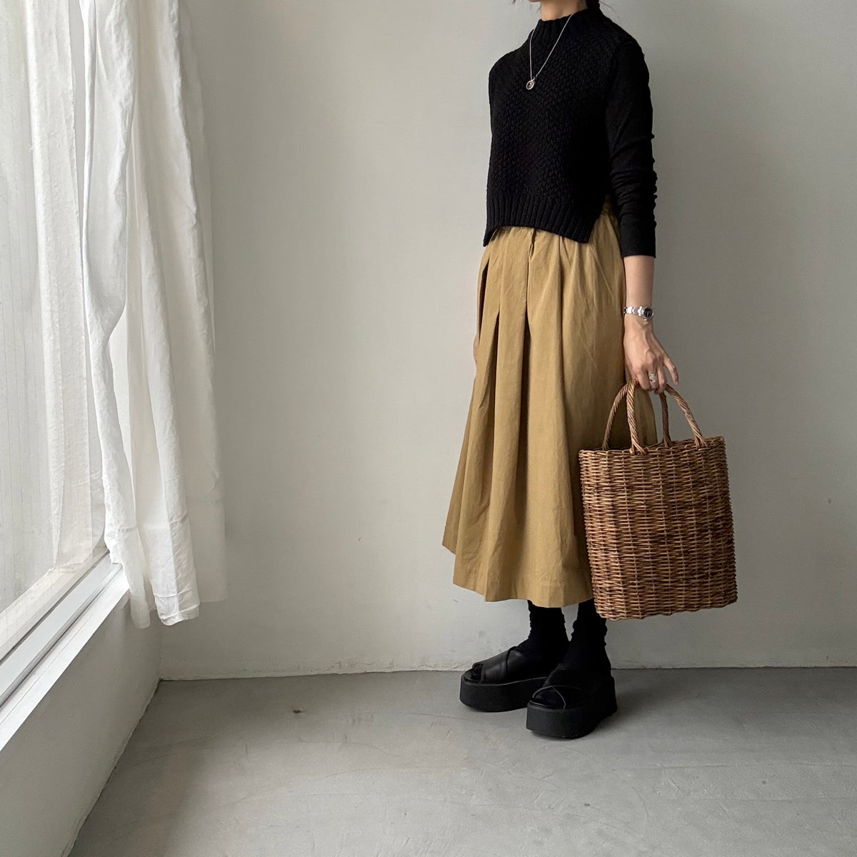 Linenya  コットンタックスカート　82センチ　ベージュ